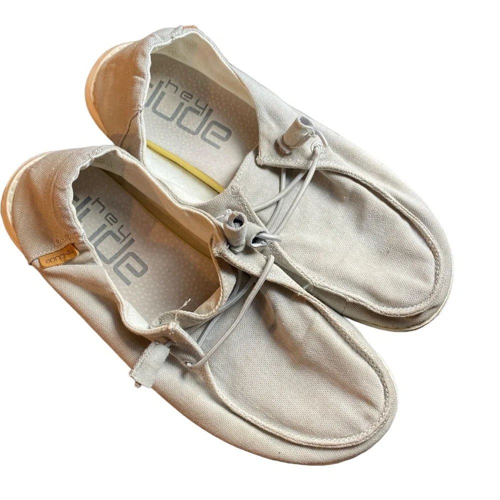 Hey Dude Women's Size 6 (Youth 5) Light Gray Chambray Loafers - Picture 1 of 8